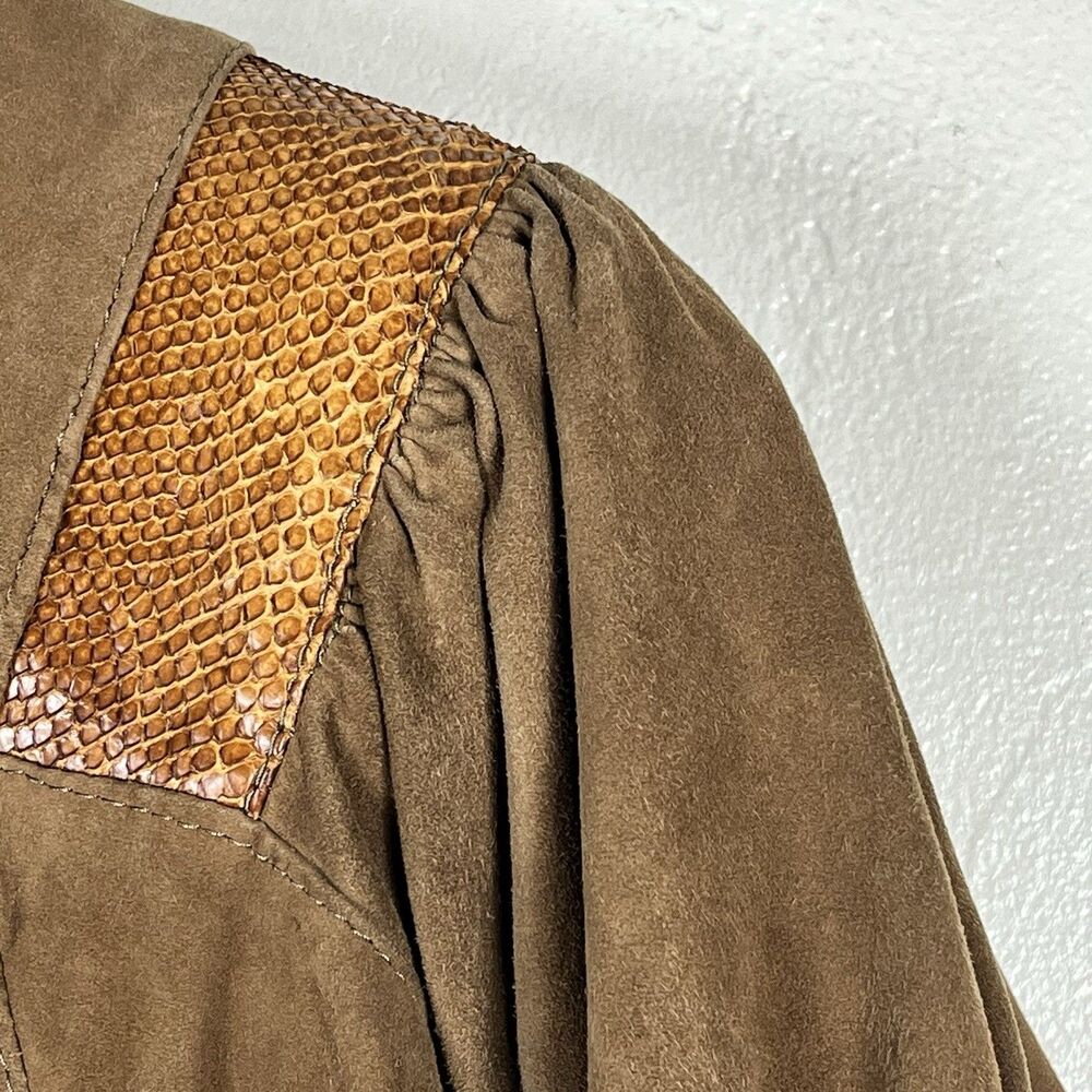 Vintage Norceur Genuine Leather Jacket 80s Batwing Structured Shoulder Snakeskin - Picture 3 of 16